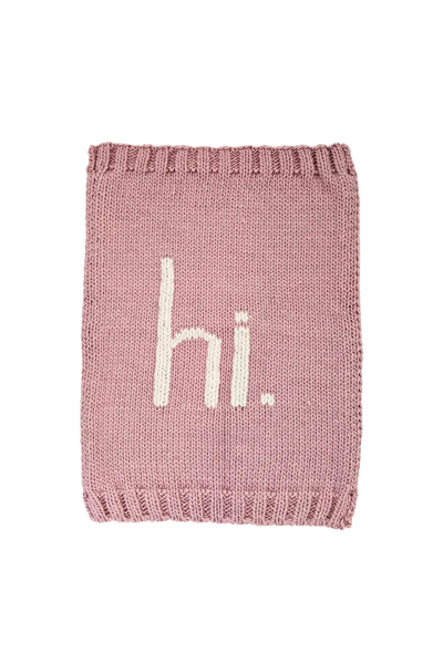"Hi" Hand Knit Blanket - Pink