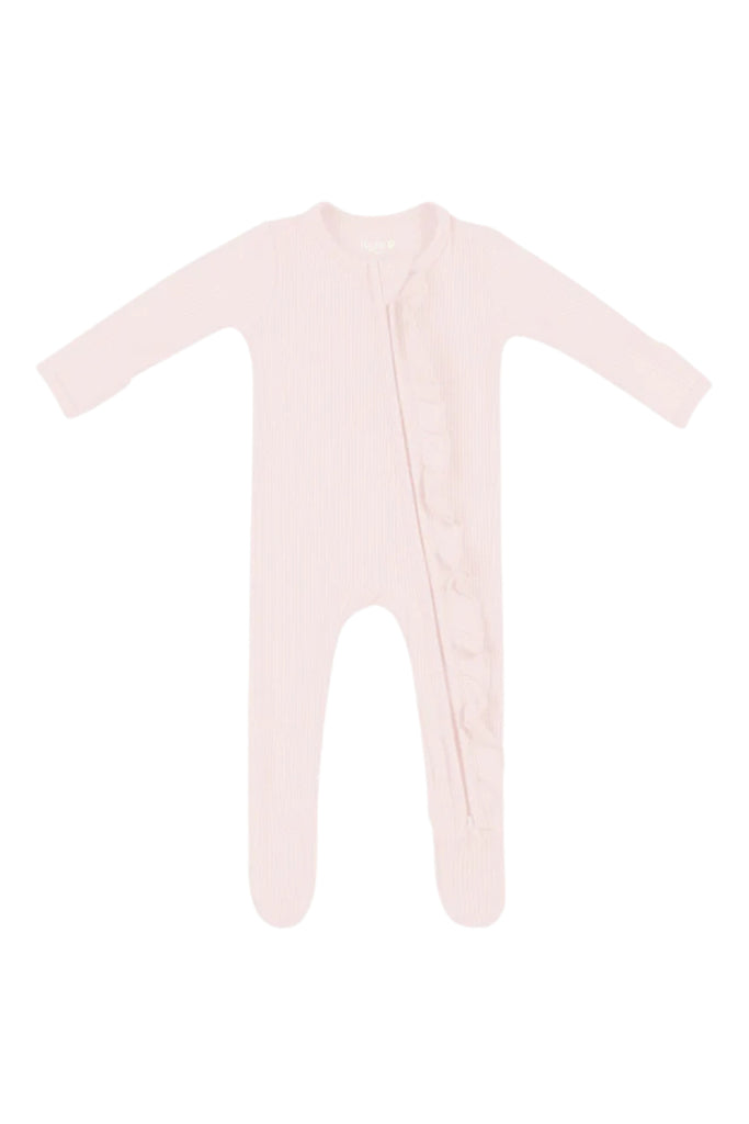 Kyte Baby - Blush Ribbed Ruffle Zippered Footie