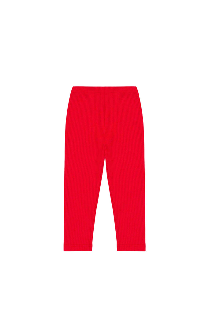 Skinny Ribbed Leggings - Red