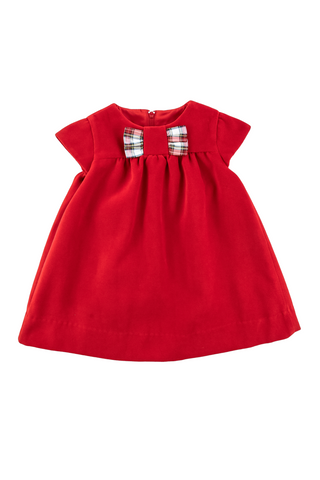 Taffeta Bow Red Velvet Dress (Infant)