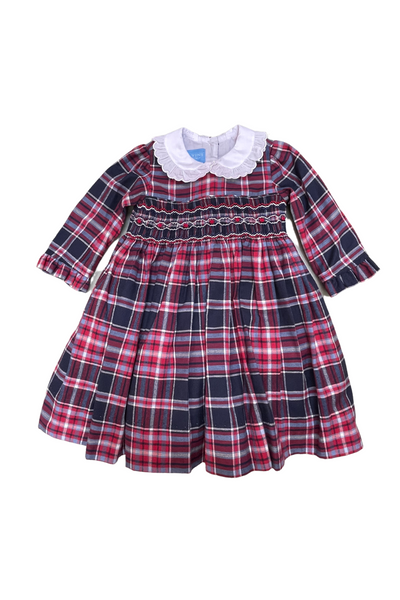 Navy/Red Plaid Long Sleeve Dress (Infant)