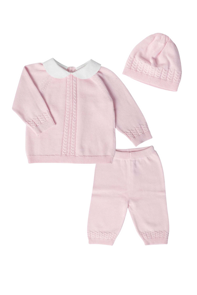3 Pc Cable Knit Set - Pink