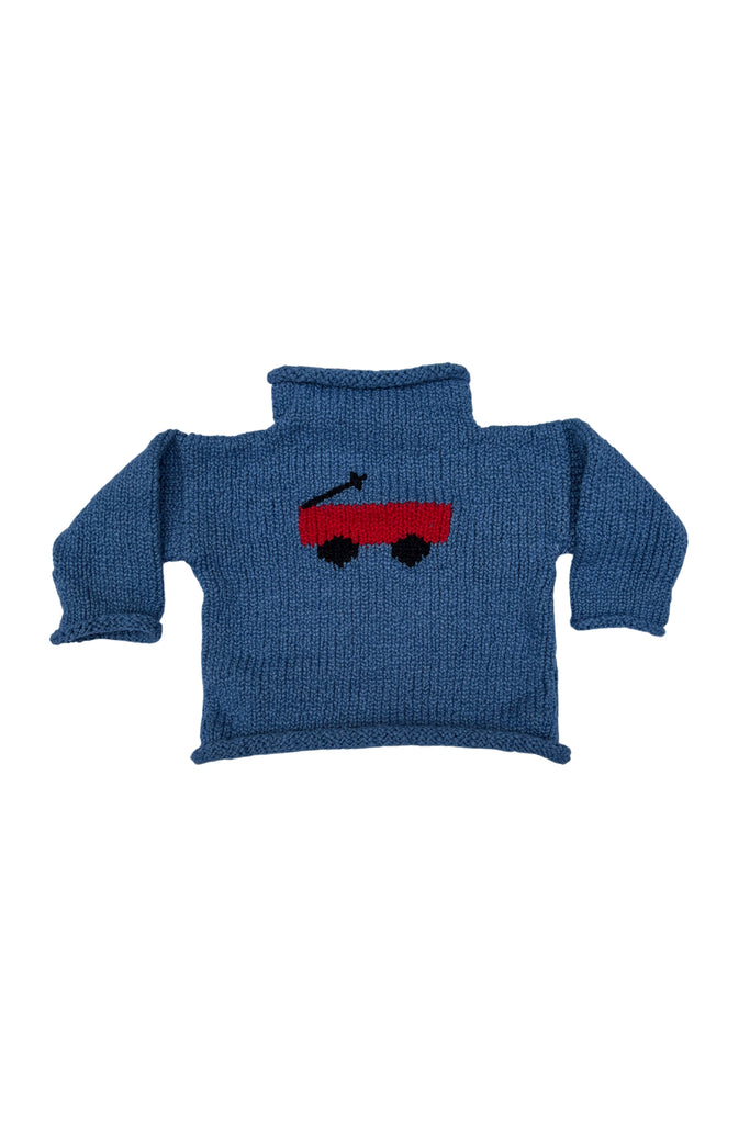 Red Wagon Motif Sweater - Blue