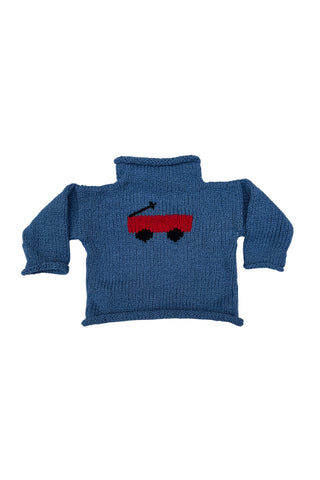 Hearthside - Red Wagon Motif Sweater - Blue