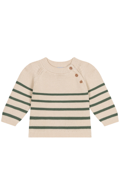Green Stripped Cream Sweater