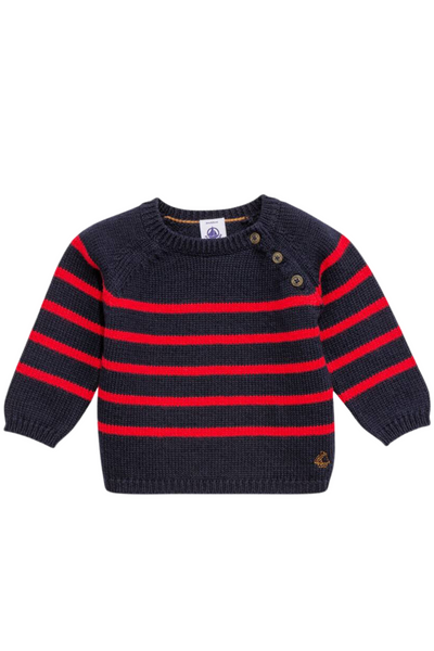 Petit Bateau - Navy/Red Striped Baby Sweater