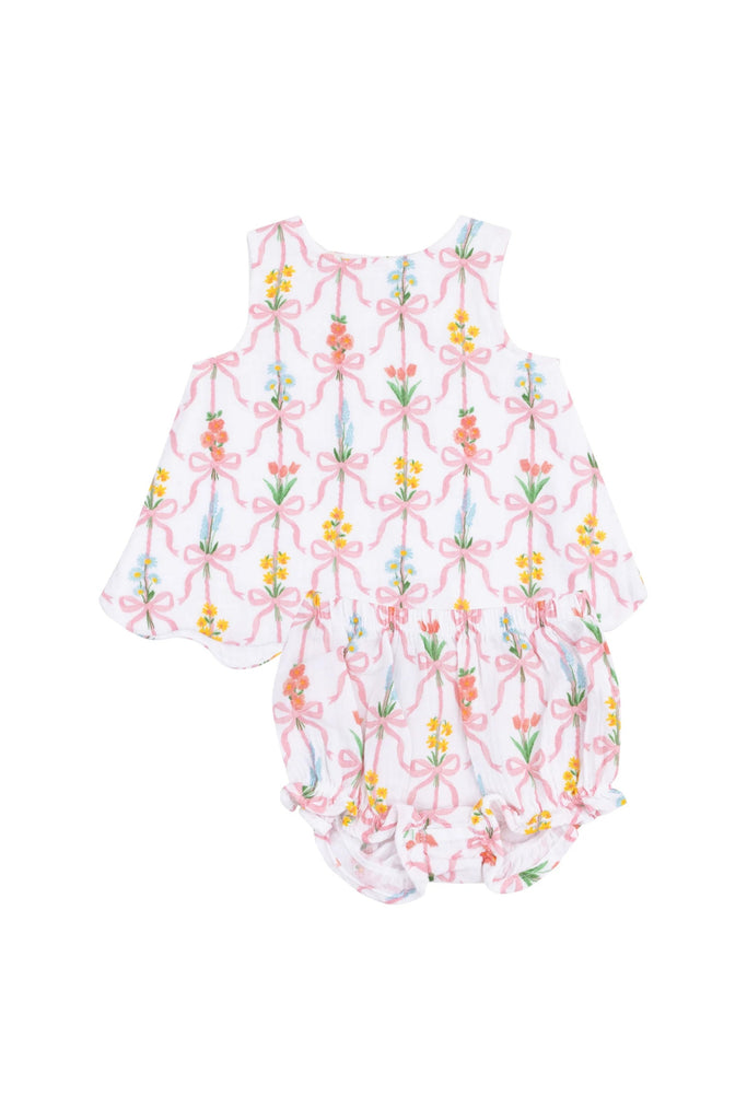 Angel Dear - Ribbon Bouquets Scallop Open Back Top with Bloomers