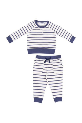 Angel Dear - Navy Stripe French Terry Raglan Sweatshirt and Jogger Set