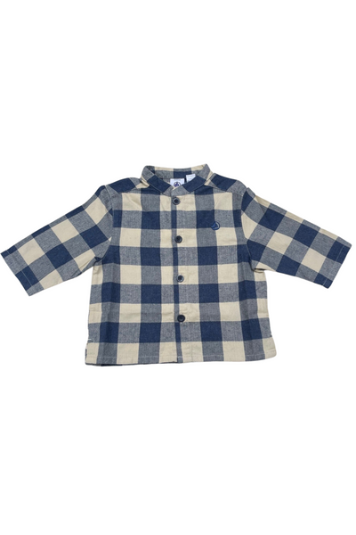 Petit Bateau - Navy/Cream Check Long Sleeve Shirt (Infant)