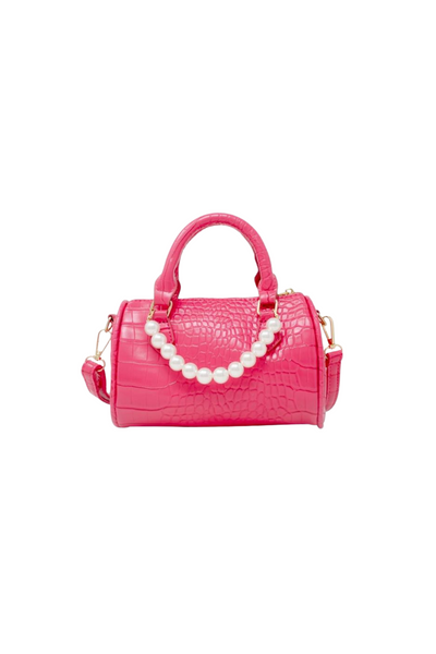 Crocodile Pearl Duffle Handbag - Dark Pink