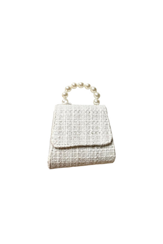 White Tweed Purse With Pearl Handle