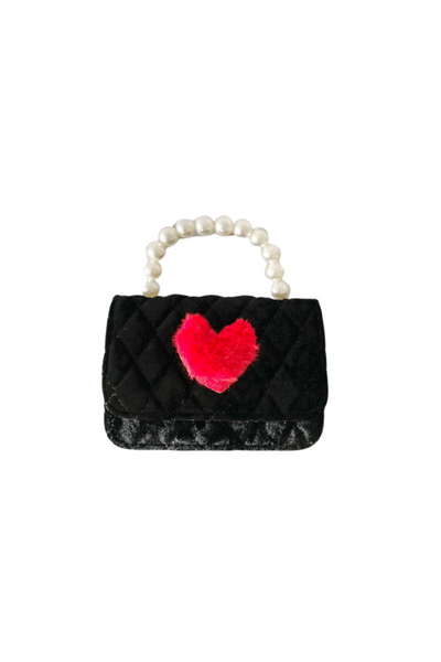 Black Purse With Furry Heart