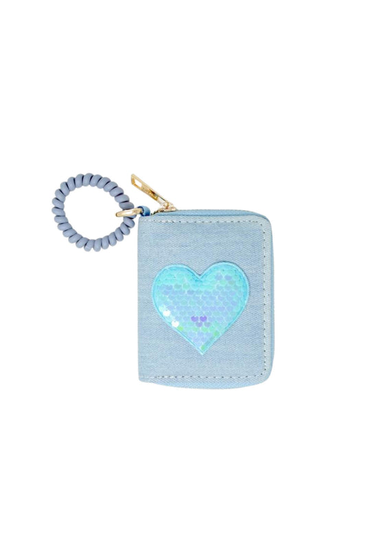 ZOMI GEMS - ACC - SEQUIN HEART SPIRAL STRAP WALLET - BLUE DENIM
