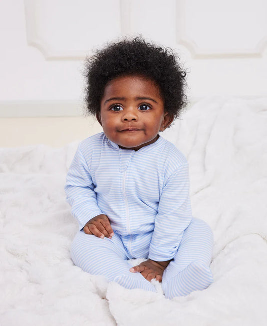 KISSY KISSY - BBY - STRIPES FOOTIE W/ ZIP - LIGHT BLUE