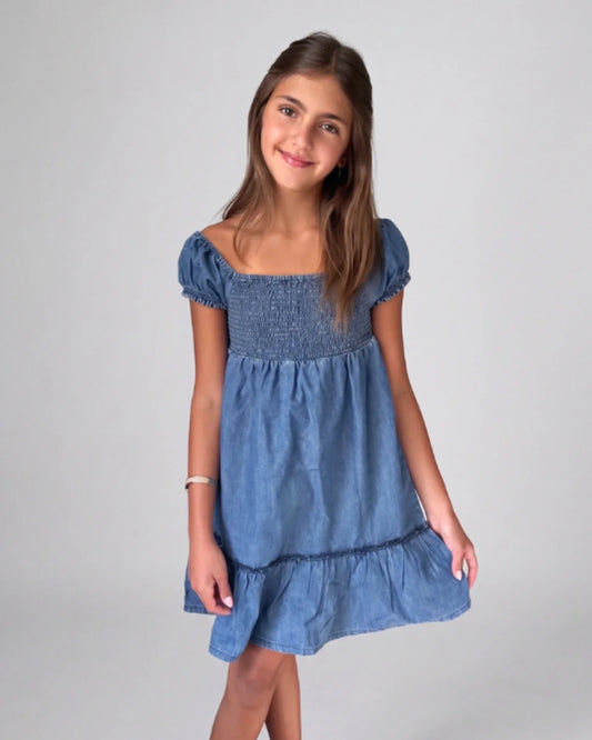 APPAMAN - BG - ROMA SMOCKED DRESS - MEDIUM BLUE CHAMBRAY