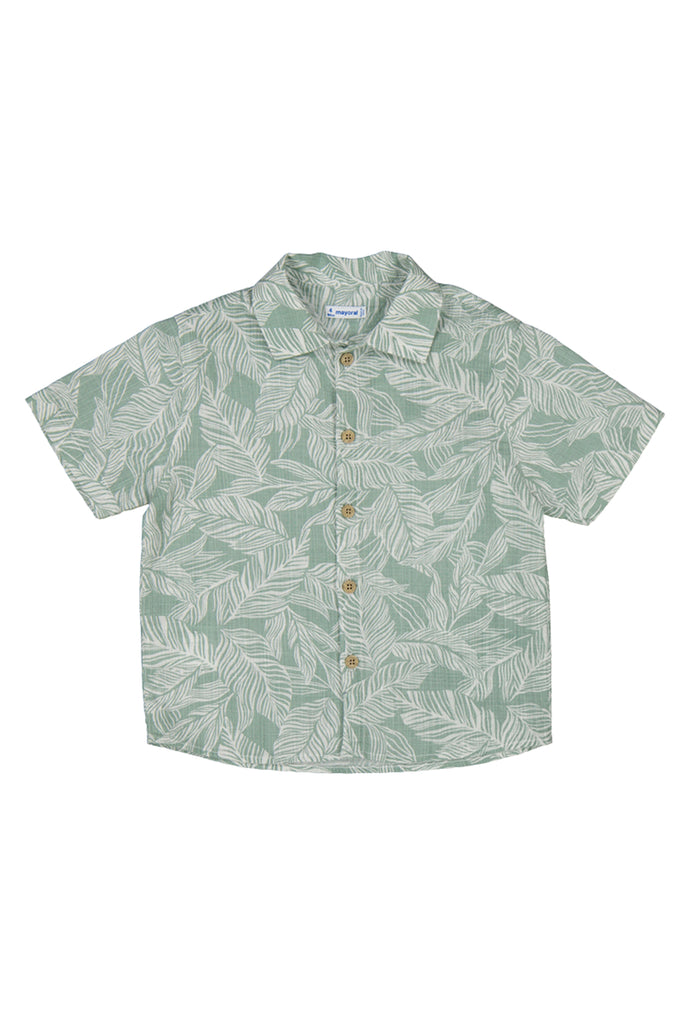 Green Printed Short Sleeve Button Down Shirt
