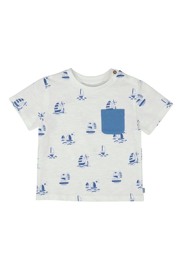 Sailboat Print Short Sleeve T-Shirt with Pocket