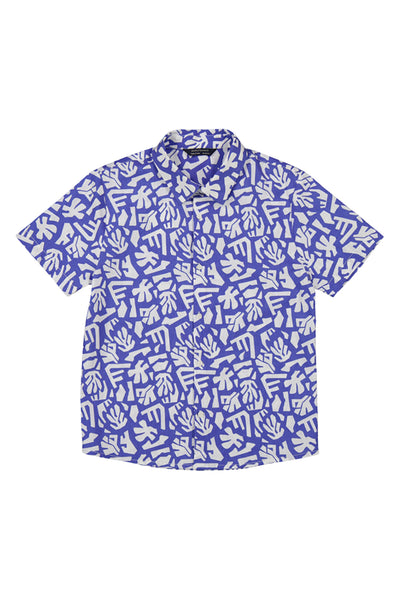 Blue Printed Short Sleeve Button Down Shirt