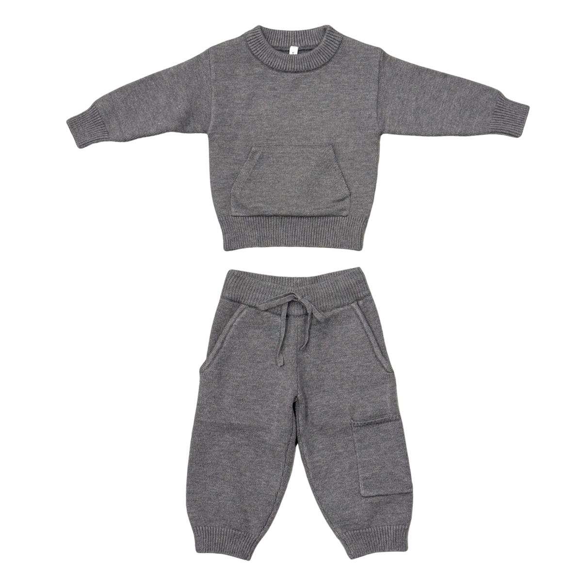 BABYSPROUTS - TB - KNIT SET - HEATHER MID GRAY