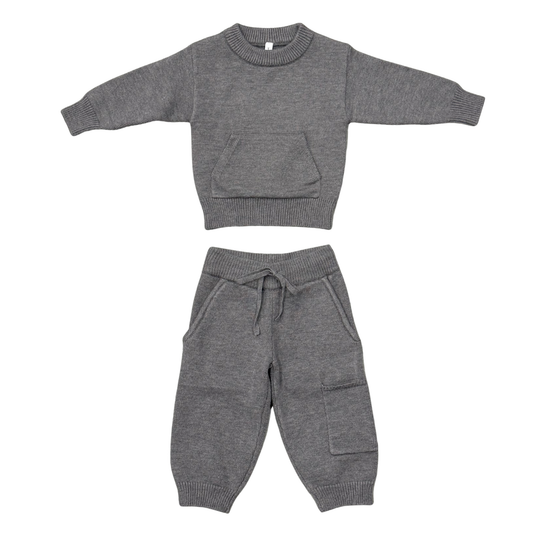 BABYSPROUTS - TB - KNIT SET - HEATHER MID GRAY