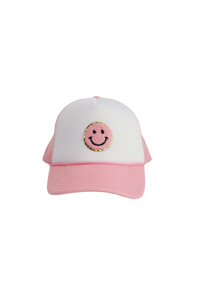 Happy Face Trucker Hat - Pink