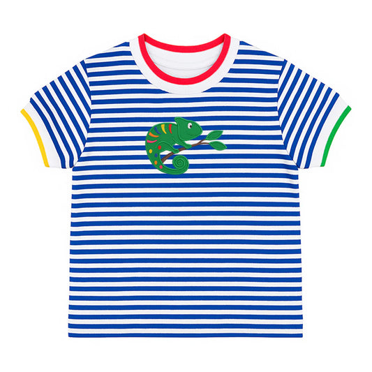 FLORENCE EISEMAN - TB - STRIPE KNIT TSHIRT WITH LIZARD - BLUE