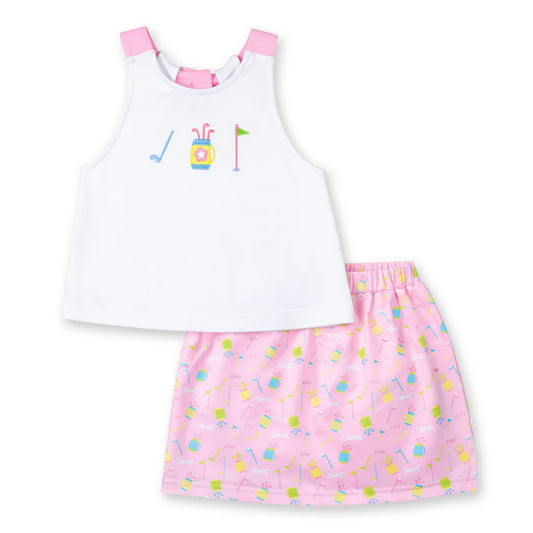 FLORENCE EISEMAN - TG - TOP AND SKORT SET WITH GOLF - WHITE/PINK
