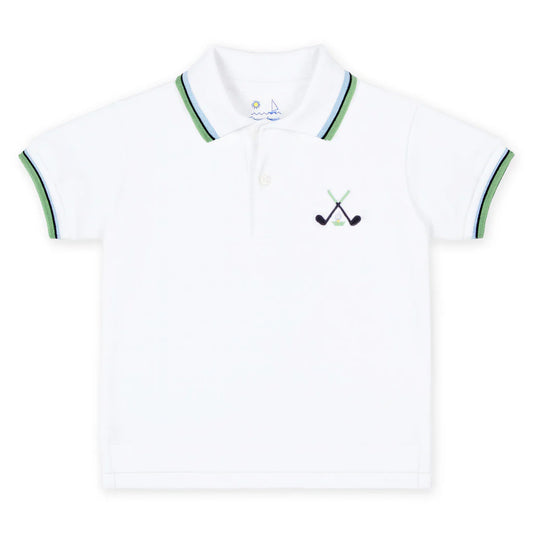 FLORENCE EISEMAN - TB - KNIT POLO WITH GOLF CLUBS - WHITE