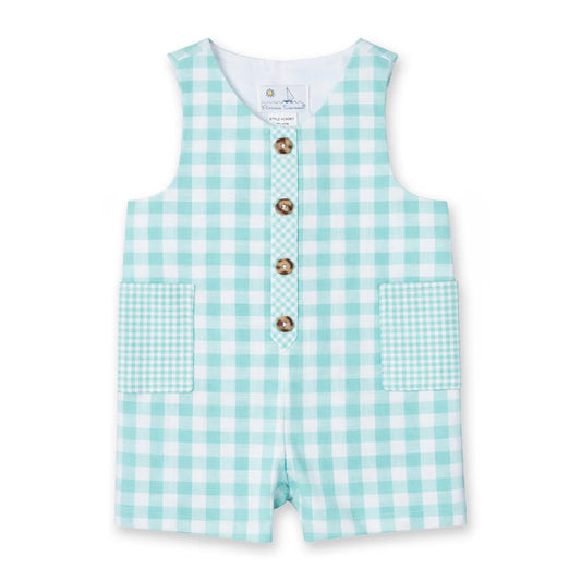 FLORENCE EISEMAN - BBY - GINGHAM LINEN-LOOK SHORTALL - GREEN