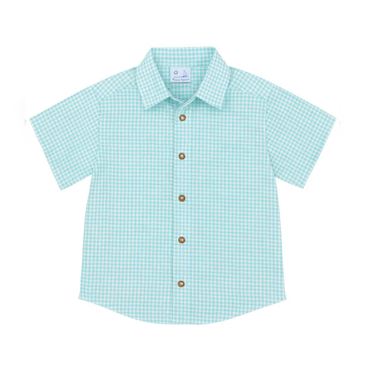 FLORENCE EISEMAN - TB - GINGHAM LINEN LOOK CAMP SHIRT - GREEN