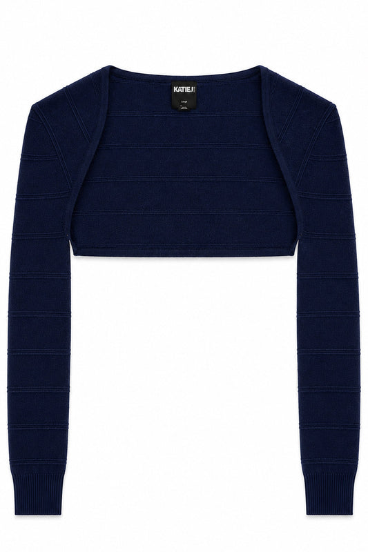 KATIE J NYC CARRIE ANNE LUREX SHRUG EVENING BLUE