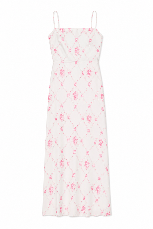 THEME - BG - CHARLOTTE LONG SATIN DRESS - VINTAGE ROMANTIC ROSE