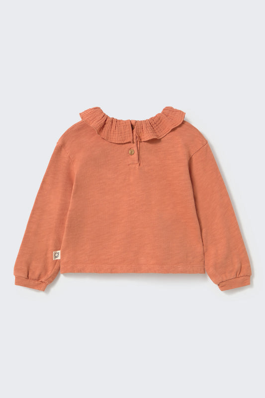 COZMO - BBY - BRUSHED WARM SLUB RUFFLE T-SHIRT - PINK SIENA