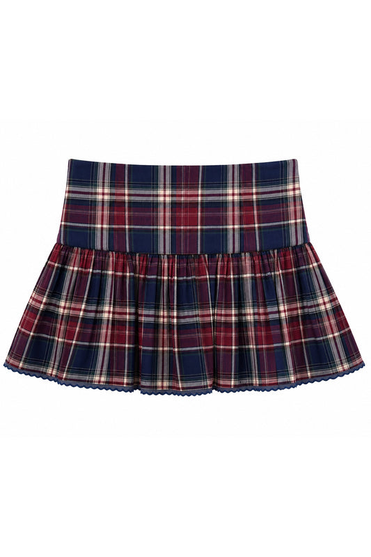 KATIE J NYC CLARKE MINI SKIRT NAVY BURGUNDY PLAID