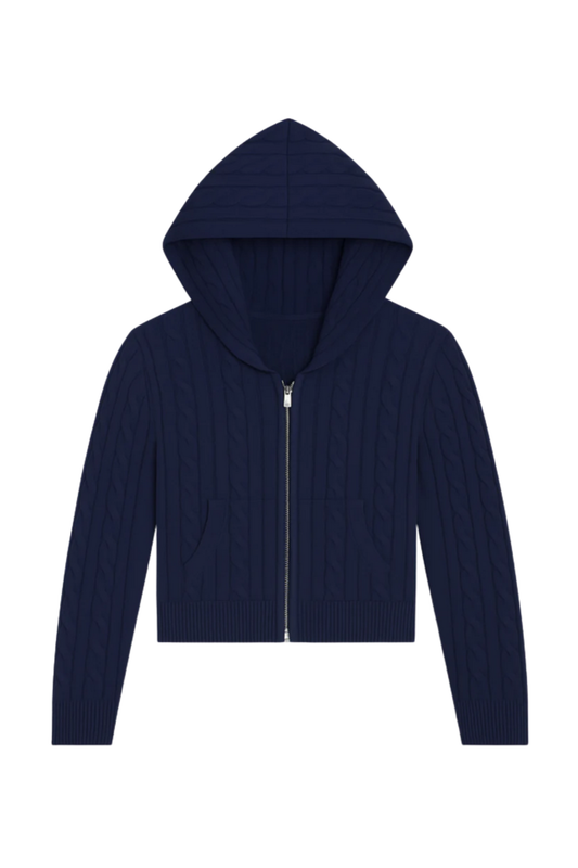 Katie J - BG - Collins Cable Knit Zip Hoodie - Evening Blue