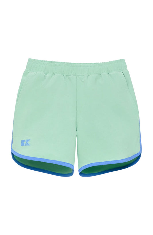 COURTSIDE KIDS  - BB - RETRO SUPER SHORT W/ SKY BLUE PIPING - PALM GREEN