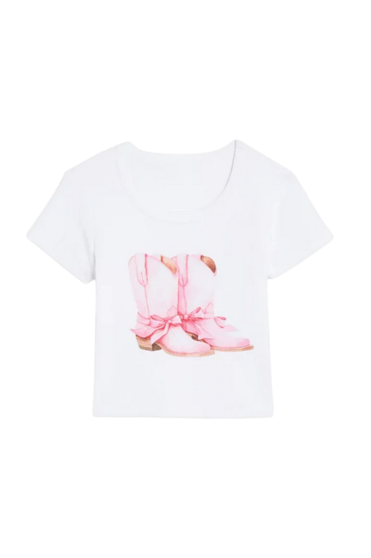 Katie J - BG - Cowgirl Boots Tee - White