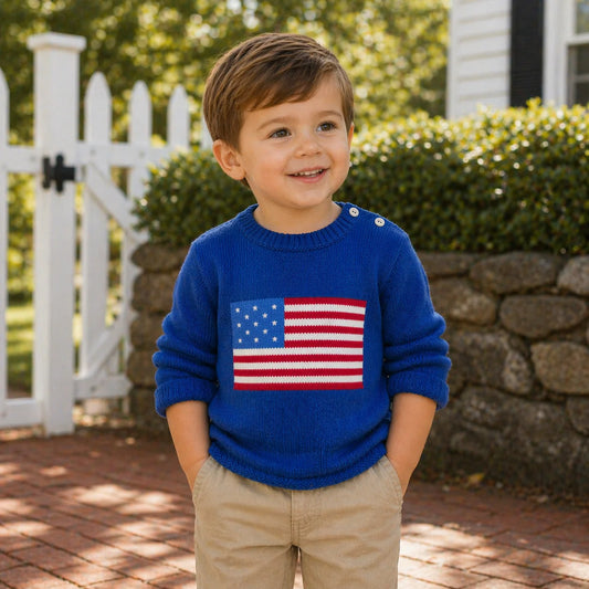 PETIT AMI & ZUBELS - TB - AMERICAN FLAG KNIT SWEATER - BLUE