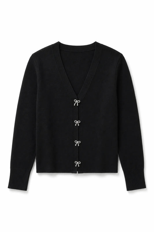 THEME - BG - MICKEY SWEATER CARDIGAN - BLACK WITH BOW BUTTONS