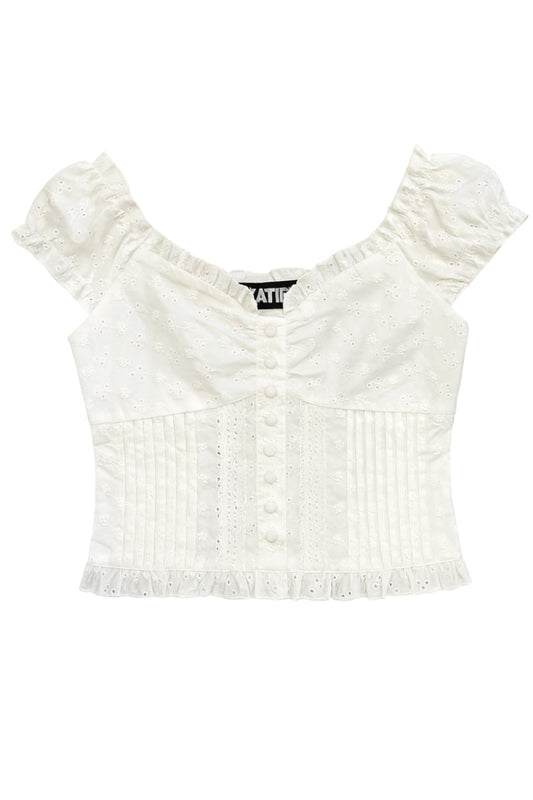 KATIE J NYC DAPHNE SWEETHEART BOHO TOP WHITE