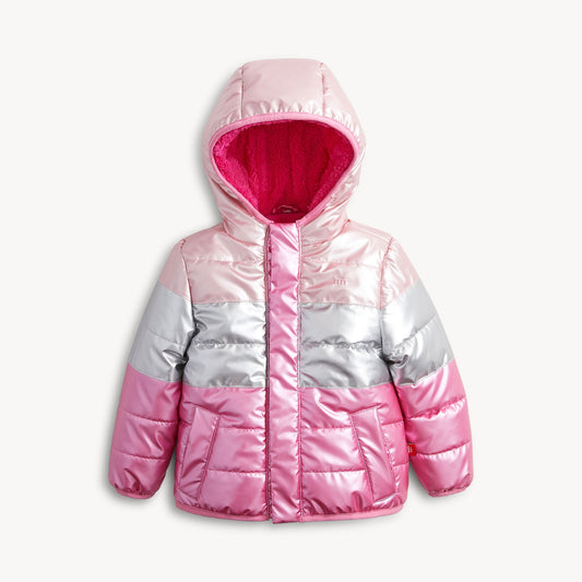 MAGNETIC ME - BBY - PINK COLORBLOCK METALLIC PUFFER JACKET