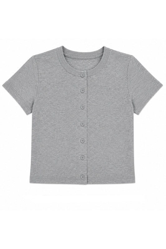 KATIE J NYC DREW HACCI BUTTON DOWN TOP HEATHER GREY