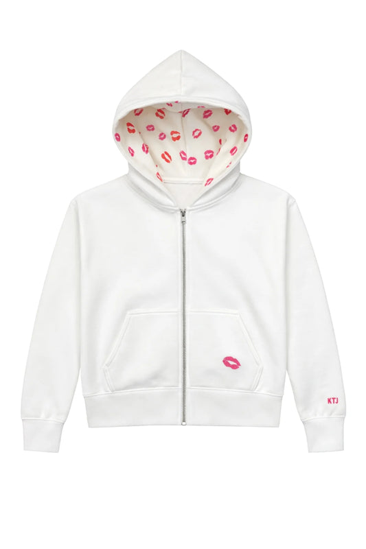 Katie J NYC - BG - CODY ZIP HOODIE - VINTAGE WHITE W/LIPS