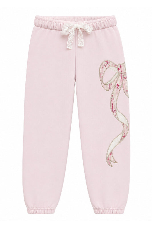 KATIE J NYC DYLAN PANT BOW APPLIQUE PALE PINK ROSE FLORAL