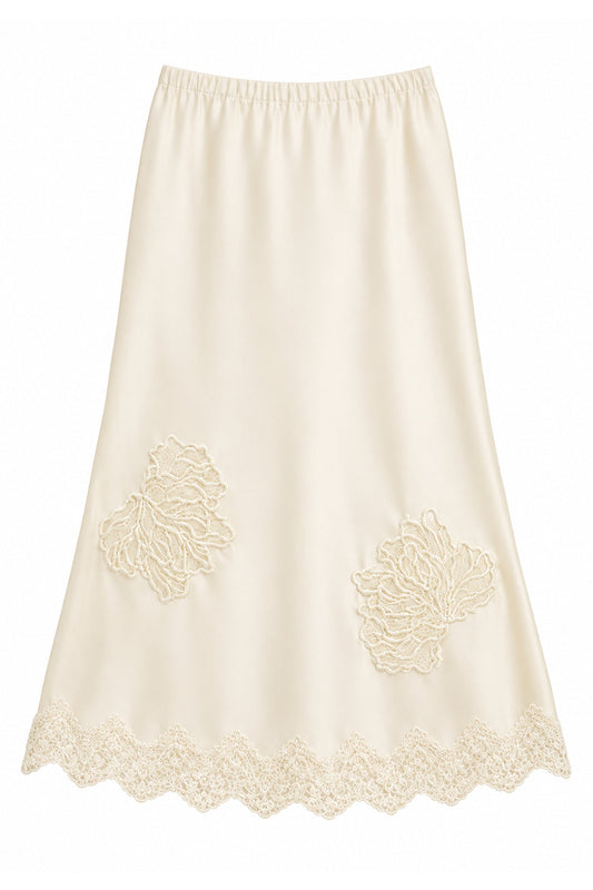 KATIE J NYC ELIZABETH SATIN MAXI SKIRT IVORY