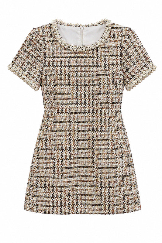 KATIE J NYC EMMYLOU CAP SLEEVE BOUCLE DRESS CREAM MULTI SEQUIN BOUCLE