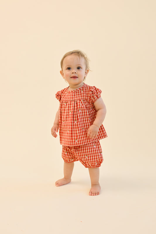 FLOSS - BBY - MOLLY PINEBERRY BABY SS SET - RED-PINK BERRY GINGHAM