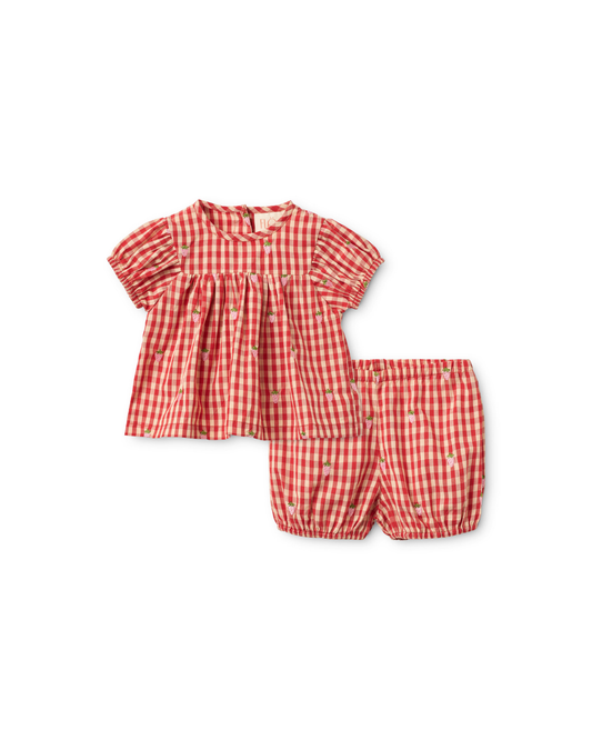FLOSS - BBY - MOLLY PINEBERRY BABY SS SET - RED-PINK BERRY GINGHAM