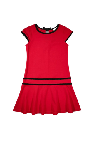 Florence Eiseman - Red Crepe Knit Dress w/Velvet Trim