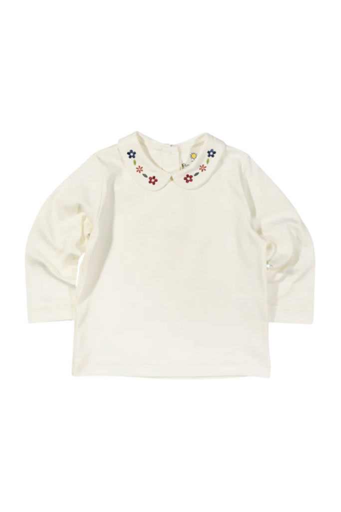 Florence Eiseman - Cream Long-Sleeve Blouse w/Embroidered Flowers